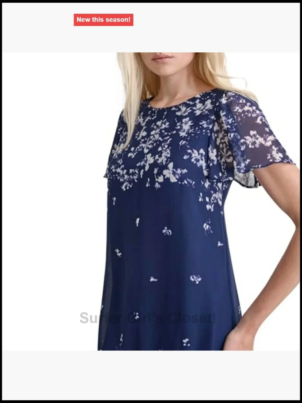 DKNY Flutter Sleeve Ruffle Hem Shift Mini Dress Polyester Zipper